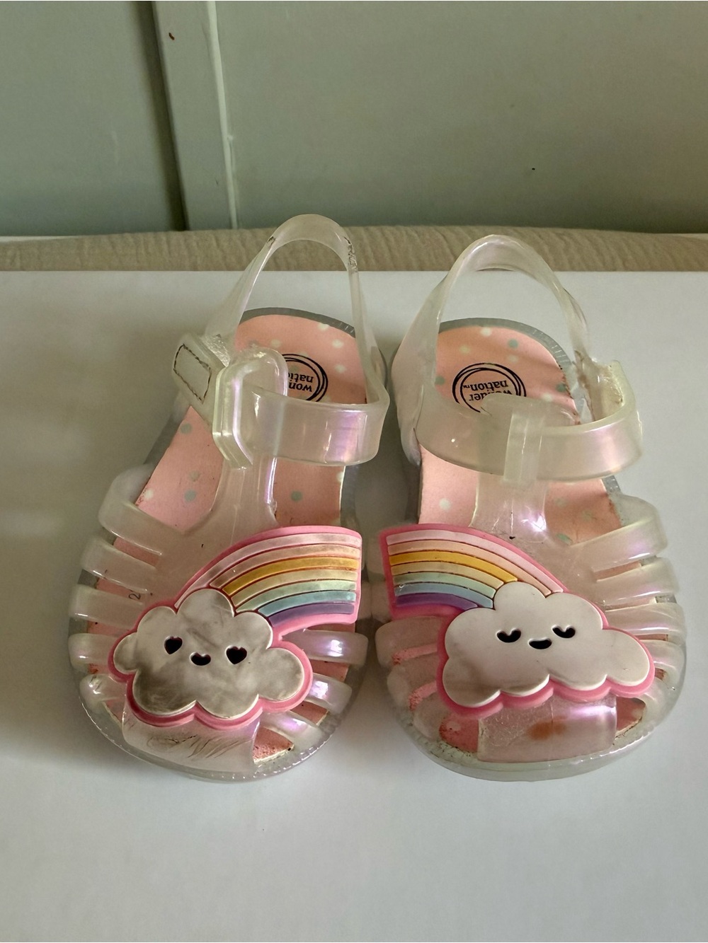 Kids Clear Jelly Sandals with Pink Rainbow Cloud Accent